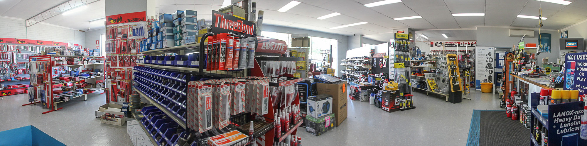 Side angle of Morwell store showign wide range of products